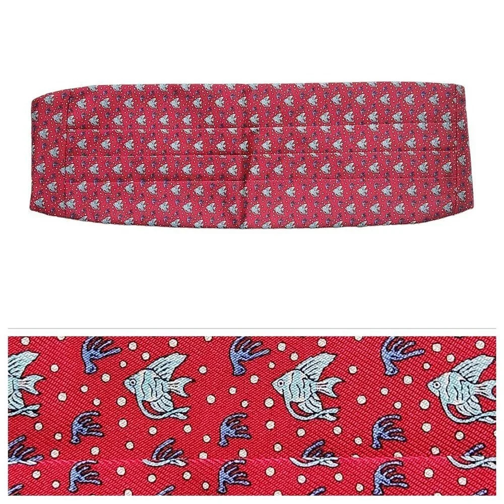 Vineyard Vines Silk Cumberband Tuxedo Adjustable Blue Fish Print